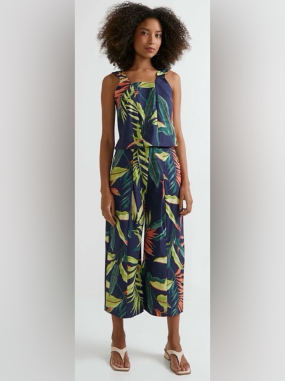 Beach Vacation Tropical Print Crop Top & Wide-Leg Set Small Petite